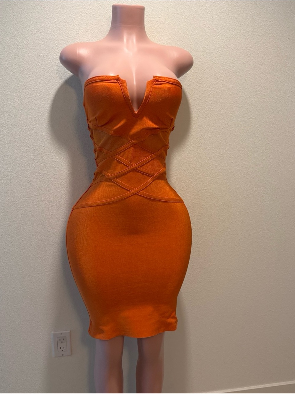 Strapless Orange Bodycon Dress
